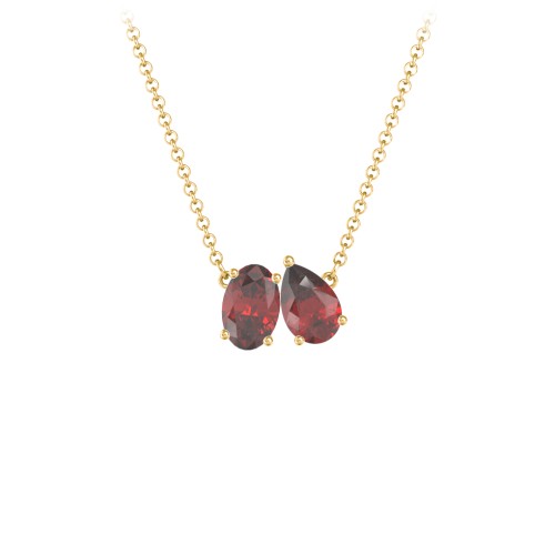 Toi et Moi Oval and Pear Gemstone Necklace – 18K Gold Plated Silver with Garnet