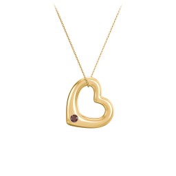 Floating Puffy Heart Pendant with 2 Birthstones in 18K Gold Plated Silver with Garnet