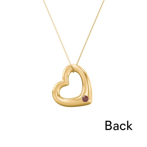Floating Puffy Heart Pendant with 2 Birthstones – 18K Gold Plated Silver with Garnet