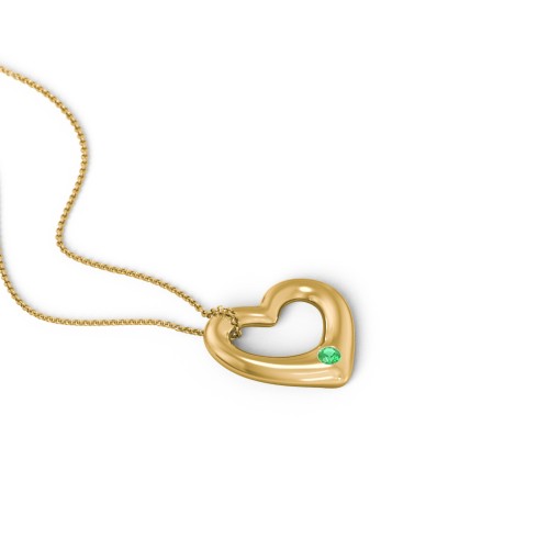 Floating Puffy Heart Pendant with 2 Birthstones – 18K Gold Plated Silver with Emerald and Blue Sapphire