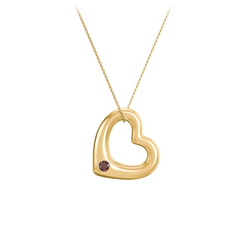 Floating Puffy Heart Pendant with 2 Birthstones – 18K Gold Plated Silver with Garnet