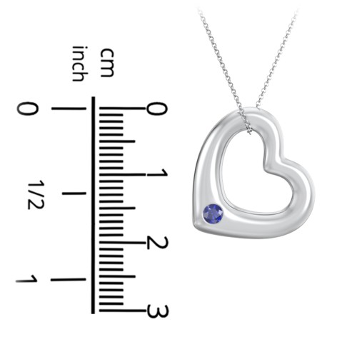 Floating Puffy Heart Pendant with 2 Birthstones – Sterling Silver with Emerald and Blue Sapphire