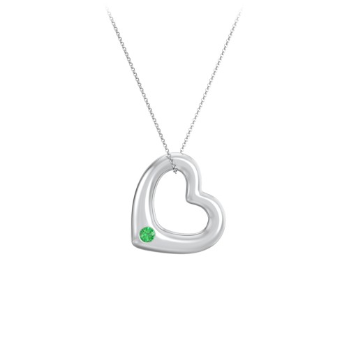 Floating Puffy Heart Pendant with 2 Birthstones – Sterling Silver with Emerald and Blue Sapphire