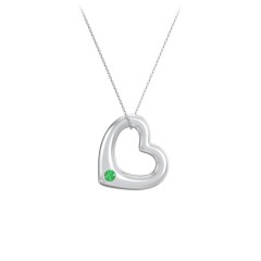 Floating Puffy Heart Pendant with 2 Birthstones – 10K Yellow Gold with Emerald and Blue Sapphire