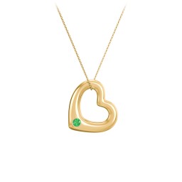 Floating Puffy Heart Pendant with 2 Birthstones in 10K Solid Yellow Gold with Emerald and Blue Sapphire