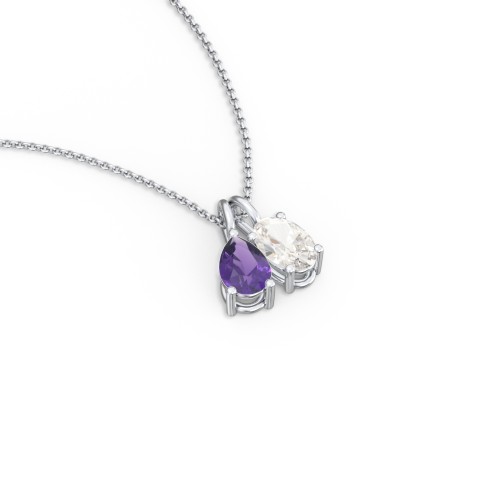 Toi et Moi Necklace Charms – Sterling Silver with Amethyst and Cubic Zirconia