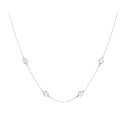Bezel-Set Round Stone Station Necklace in 925 Sterling Silver with Diamond, Blue Topaz, and Smokey Quartz