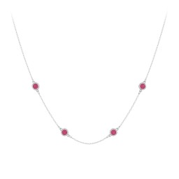 Bezel-Set Round Stone Station Necklace in 925 Sterling Silver with Ruby, Blue Topaz, and Smokey Quartz