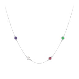 Bezel-Set Round Stone Station Necklace in 925 Sterling Silver with Amethyst, Cubic Zirconia, Ruby, Emerald, Blue Topaz, and Smokey Quartz