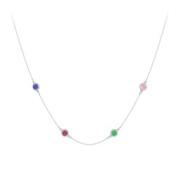 Bezel-Set Round Stone Station Necklace in 925 Sterling Silver with Blue Sapphire, Ruby, Emerald, Pink Tourmaline, Blue Topaz, and Smokey Quartz