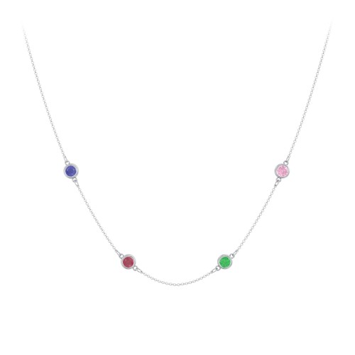 Bezel-Set Round Stone Station Necklace – Sterling Silver with Blue Sapphire, Ruby, Emerald, and Pink Tourmaline