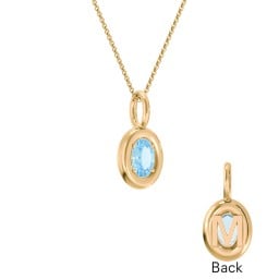 Oval Frame Stone Necklace With Back Initial