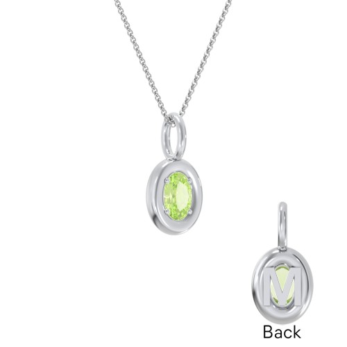 Oval Frame Stone Necklace With Back Initial – Sterling Silver with Peridot