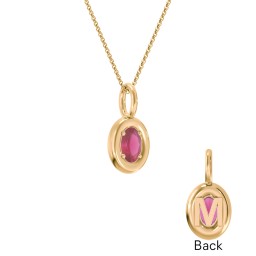 Oval Frame Stone Necklace With Back Initial in 18K Gold Plated Silver with Ruby