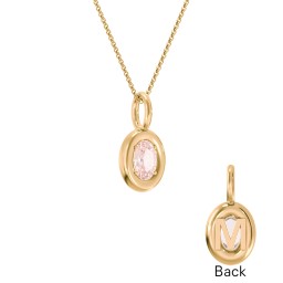 Oval Frame Stone Necklace With Back Initial in 18K Gold Plated Silver with Morganite