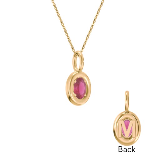 Oval Frame Stone Necklace With Back Initial – 18K Gold Plated Silver with Ruby