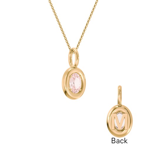 Oval Frame Stone Necklace With Back Initial – 18K Gold Plated Silver with Morganite