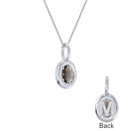 Oval Frame Stone Necklace With Back Initial in 925 Sterling Silver with Smokey Quartz