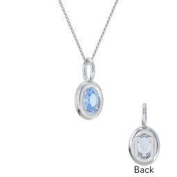 Oval Frame Stone Necklace With Back Initial in 925 Sterling Silver with Blue Topaz