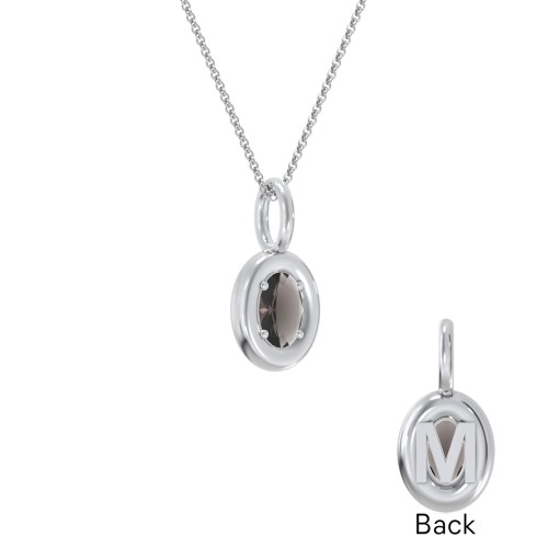 Oval Frame Stone Necklace With Back Initial – Sterling Silver with Smokey Quartz