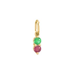 2 Gemstone Vertical Charm in 10K Solid Yellow Gold with Emerald and Ruby