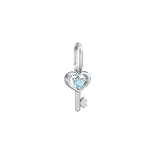 Heart Key Charm with Gemstone – Sterling Silver with Blue Topaz