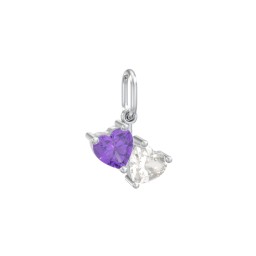 Double Heart Gemstone Charm in 925 Sterling Silver with Amethyst and Cubic Zirconia