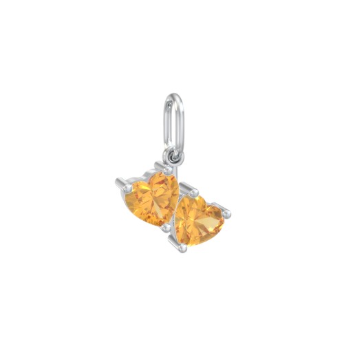 Double Heart Gemstone Charm – Sterling Silver with Citrine