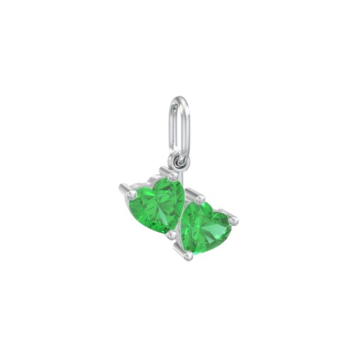 Double Heart Gemstone Charm – Sterling Silver with Emerald