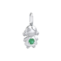 Little Girl Charm with Gemstone in 925 Sterling Silver with Emerald