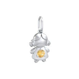 Little Girl Charm with Gemstone in 925 Sterling Silver with Citrine