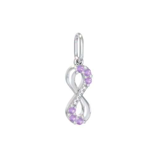 Infinity Charm with Accents – Sterling Silver with Amethyst Premium Zirconia