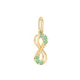 Infinity Charm with Accents in 10K Solid Yellow Gold with Green Premium Zirconia