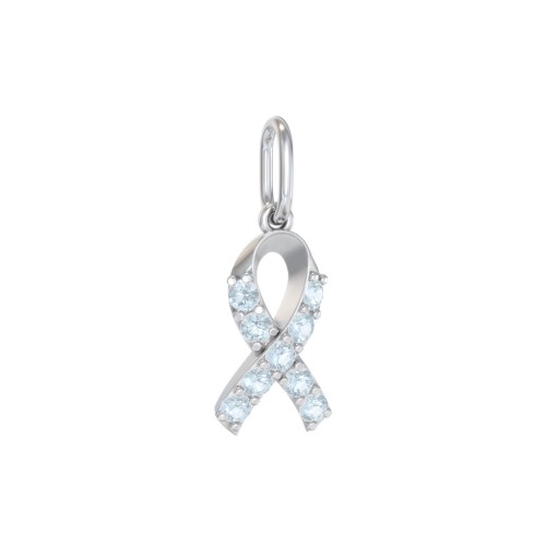 Pavé Awareness Ribbon Charm – Sterling Silver with Aquamarine