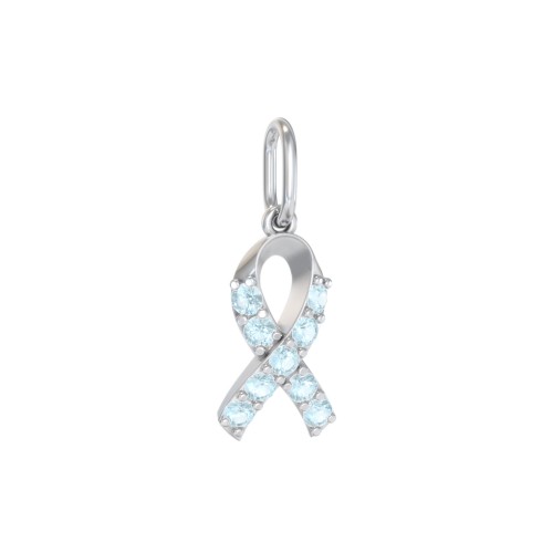 Pavé Awareness Ribbon Charm – Sterling Silver with Blue Topaz