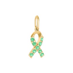 Pavé Awareness Ribbon Charm in 10K Solid Yellow Gold with Emerald