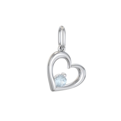 Tilted Heart Gemstone Charm – Sterling Silver with Aquamarine