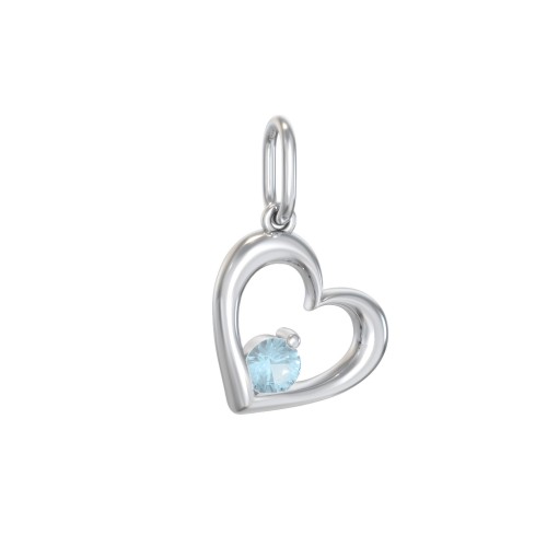 Tilted Heart Gemstone Charm – Sterling Silver with Blue Topaz