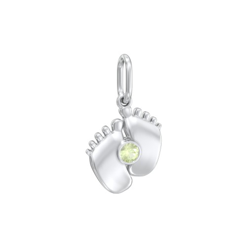 Baby Feet Gemstone Charm – Sterling Silver with Peridot