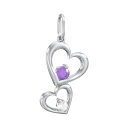 Tilted Hearts Charm with Gemstones