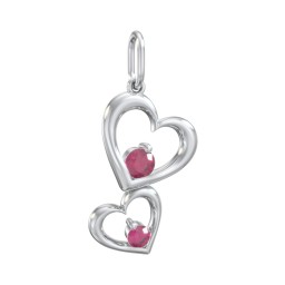 Tilted Hearts Charm with Gemstones in 925 Sterling Silver with Ruby