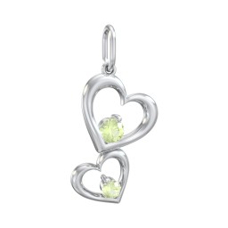 Tilted Hearts Charm with Gemstones in 925 Sterling Silver with Peridot