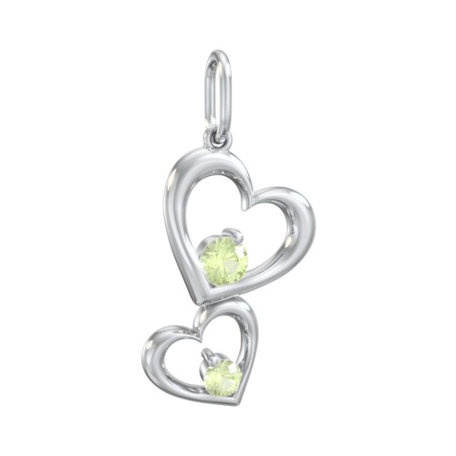 Tilted Hearts Charm with Gemstones – Sterling Silver with Peridot