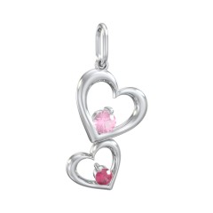 Tilted Hearts Charm with Gemstones – 10K Yellow Gold with Pink Tourmaline and Ruby
