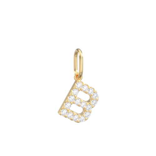 Pavé Initial Charm-B – 10K Yellow Gold with White Premium Zirconia