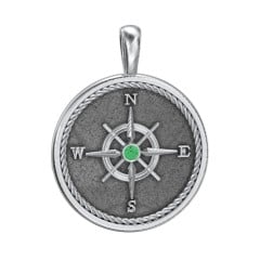 Men's Engravable Compass Pendant with Gemstone