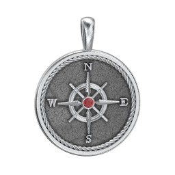 Men's Engravable Compass Pendant with Gemstone