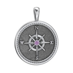 Men's Engravable Compass Pendant with Gemstone