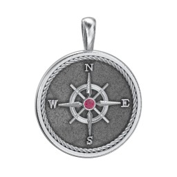 Men's Engravable Compass Pendant with Gemstone