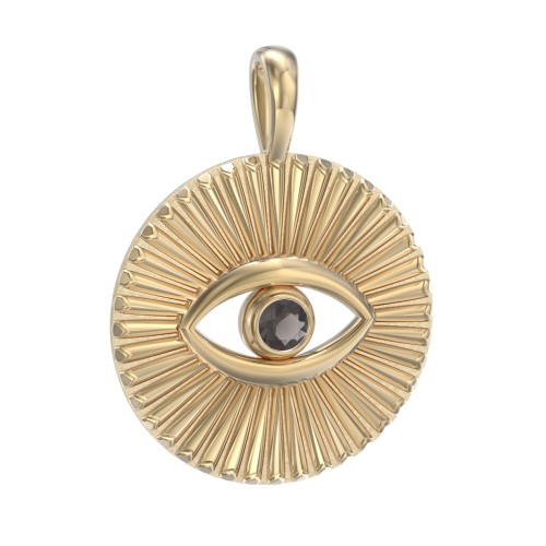 Men's Evil Eye Disc Pendant with Gemstone – 18K Gold Plated Silver with Smokey Quartz